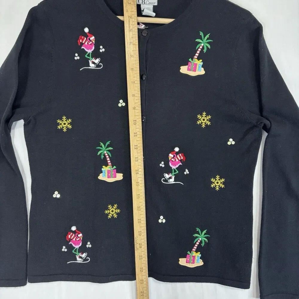CB Career Ugly Christmas Sweater Cardigan Flamingo Womens L Career Holiday Party